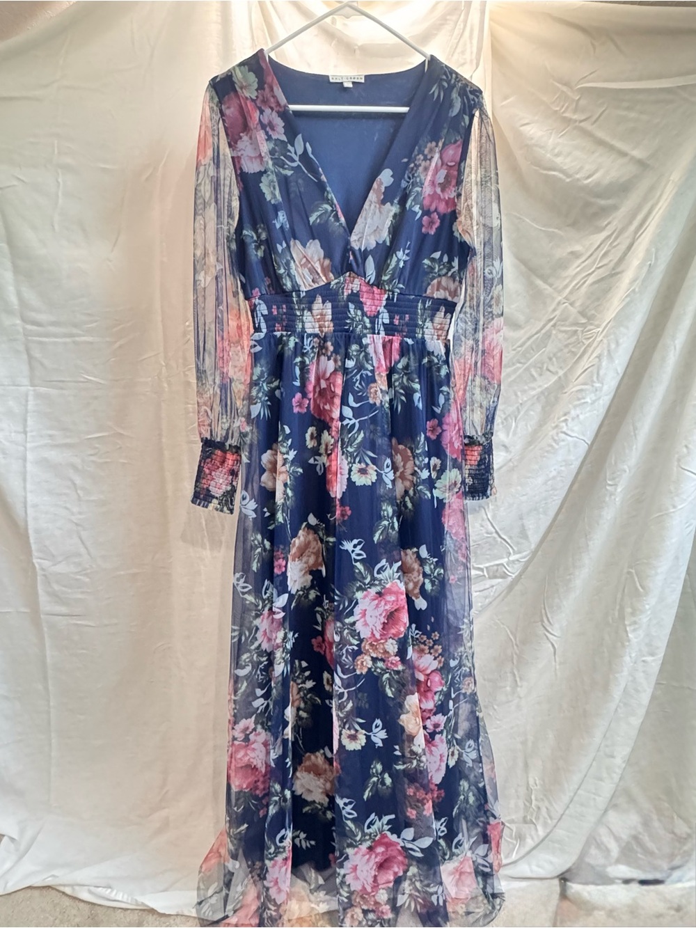 Baltic Born Navy Maxi Dress with Pink Floral Print